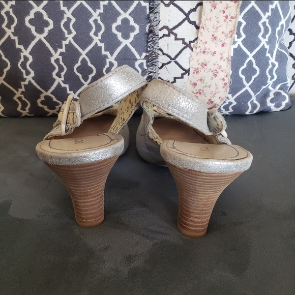 Silver Floral Embellished Bobbi Blu Slingback Heels, Size 8 - Picture 5 of 8